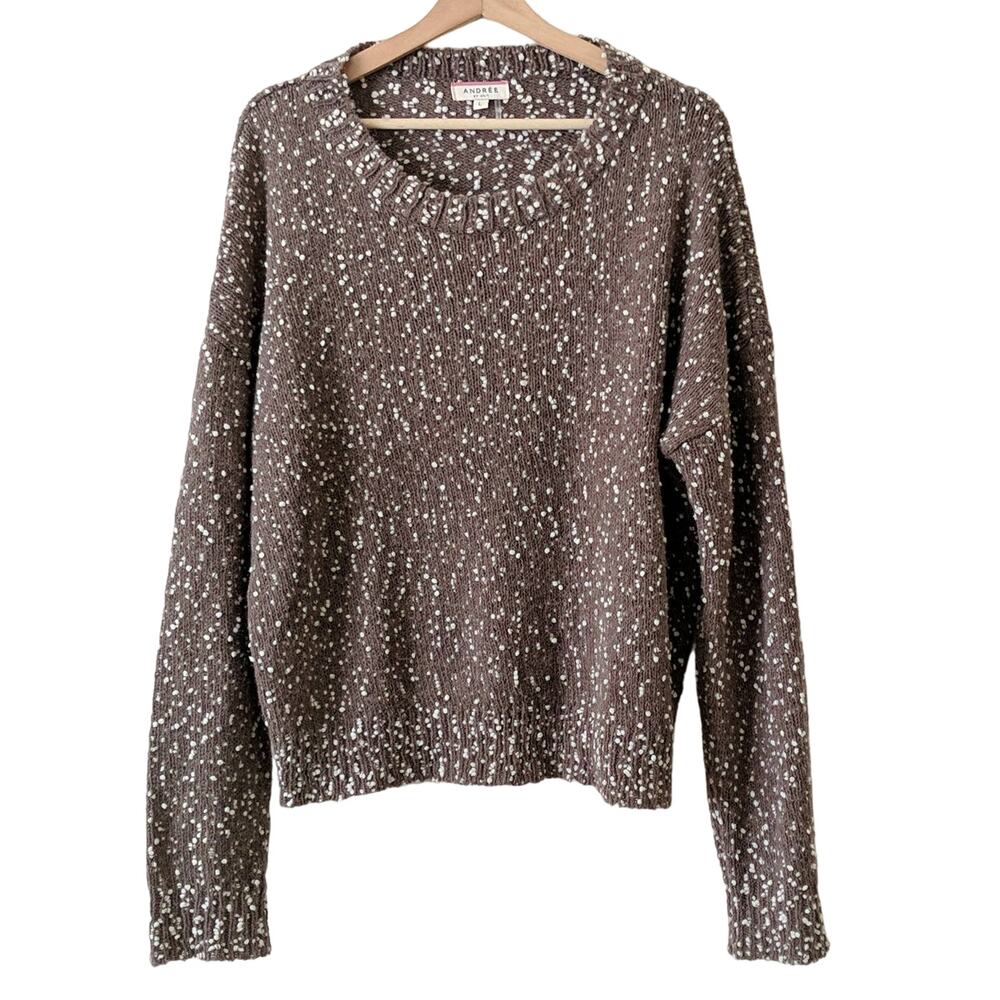 Andree By Unit Bobble Speckled Long Sleeve Sweater Womens Large Brown Textured